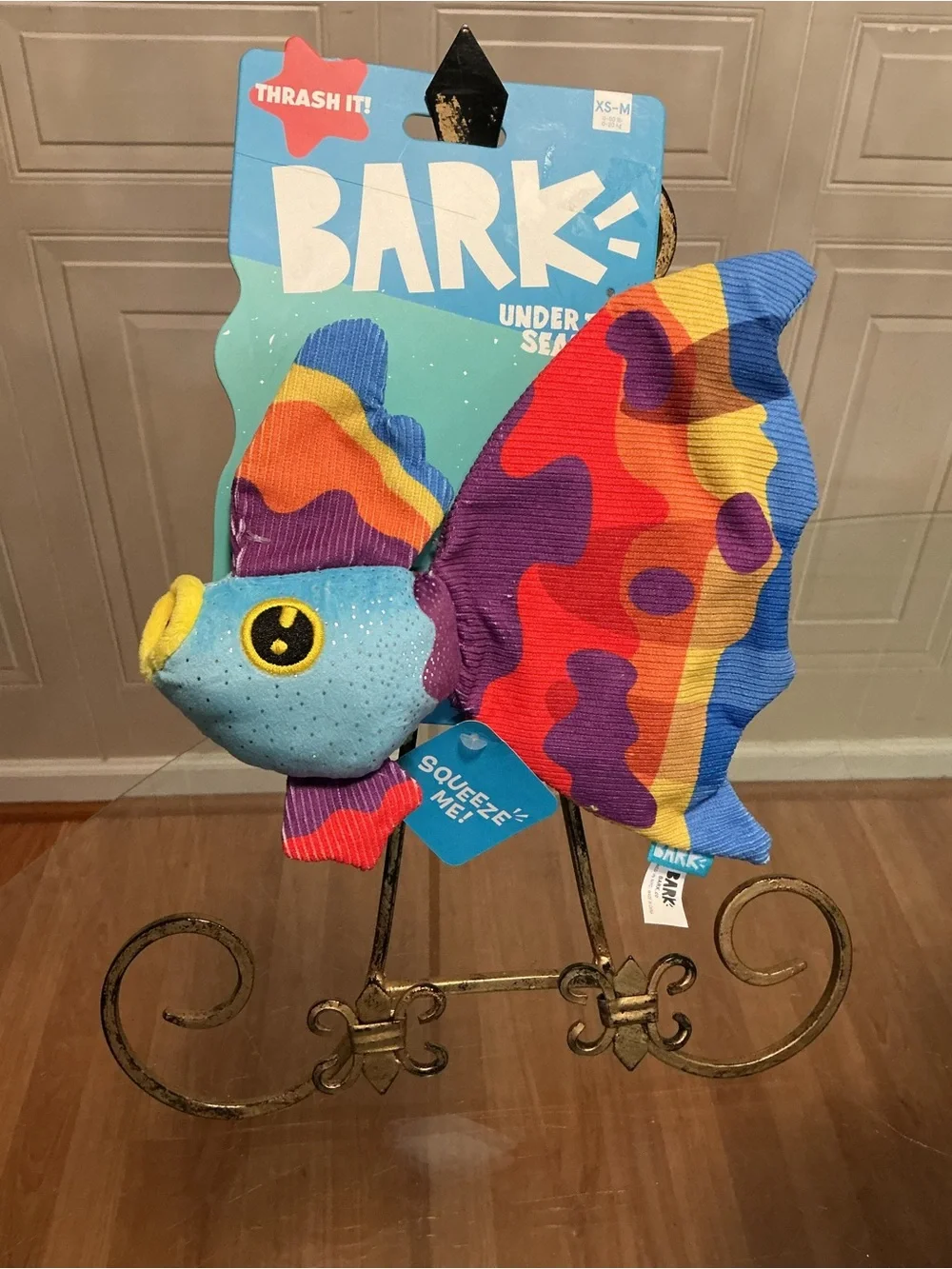 NEW Bark Under The Seams Thrash It Squeeze Me Fish Dog Toy 9” Clinker & Squeaker